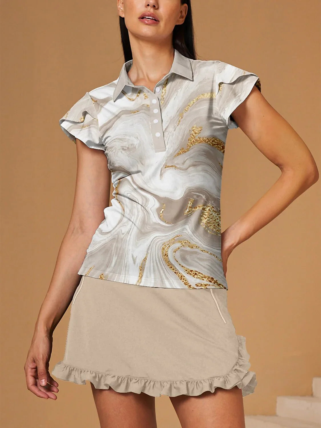 Inked Skins Ruffle Sleeve Polo Top UPF50+