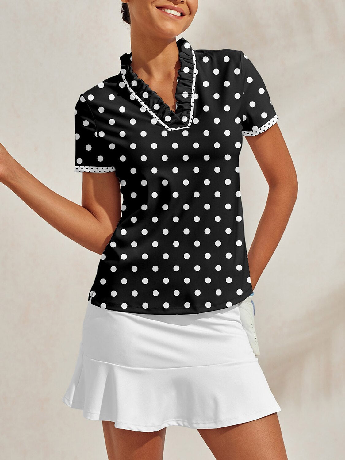 Hyper-prep Ruffle V-Neck Polo Top UPF50+