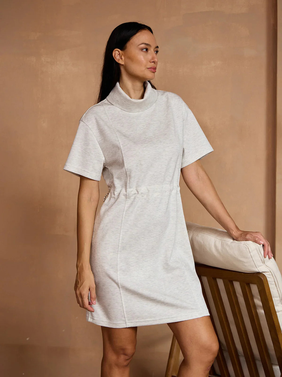 UltraSoft Short Sleeve Drawstring Mock Neck 37 Inch Dress