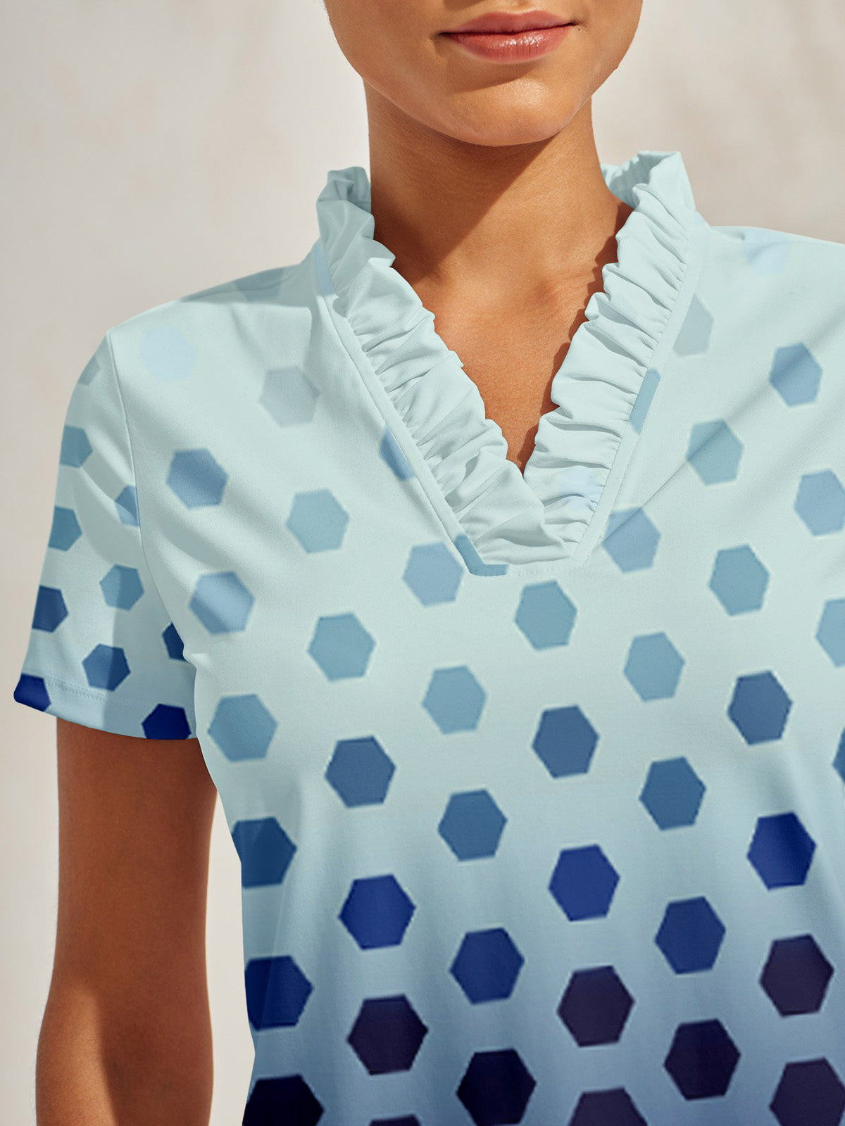 Hyper-prep Ruffle V-Neck Polo Top UPF50+