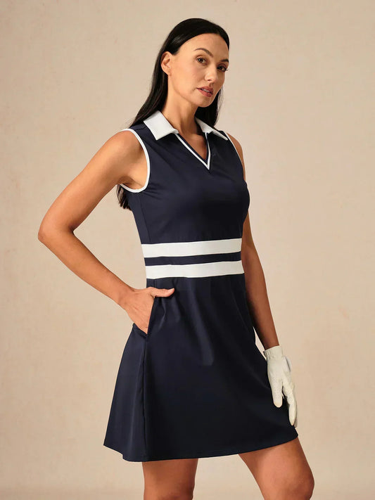 Navycore Sleeveless V-Neck Color Block 36.5 Inch Dress UPF50+