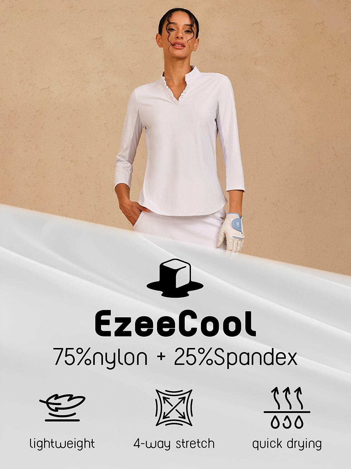 More Than Basic Ruffle V-Neck Mesh Polo Top UPF50+