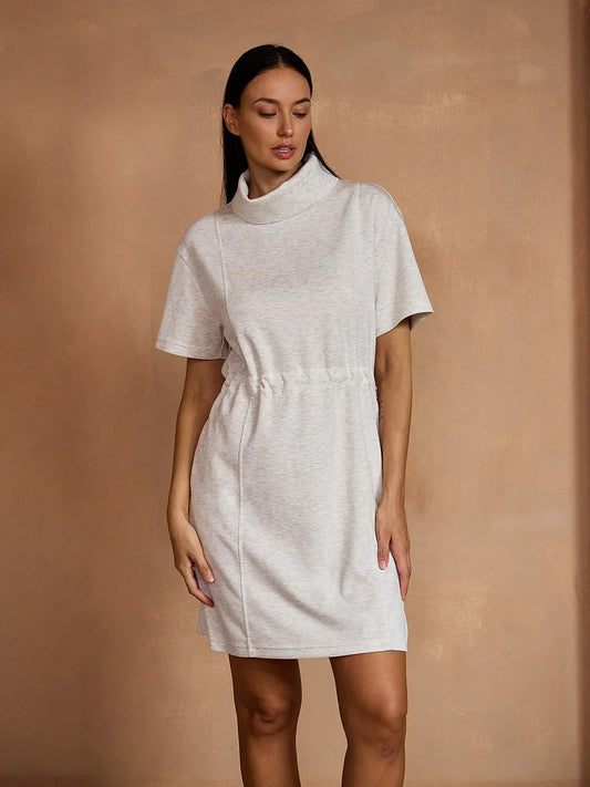 UltraSoft Short Sleeve Drawstring Mock Neck 37 Inch Dress