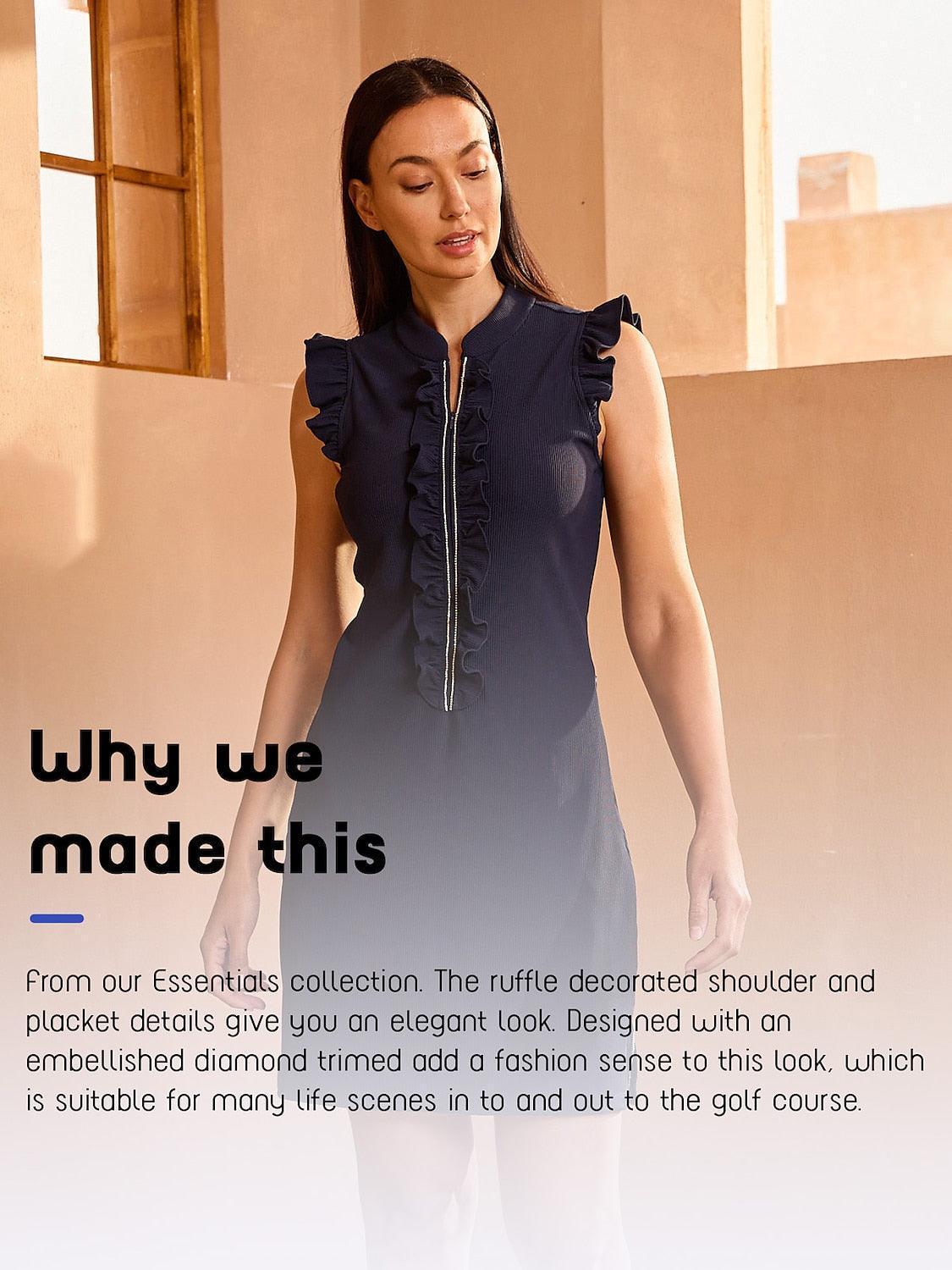 More Than Basic Sleeveless Embellished Ruffle 36 Inch Dress UPF50+