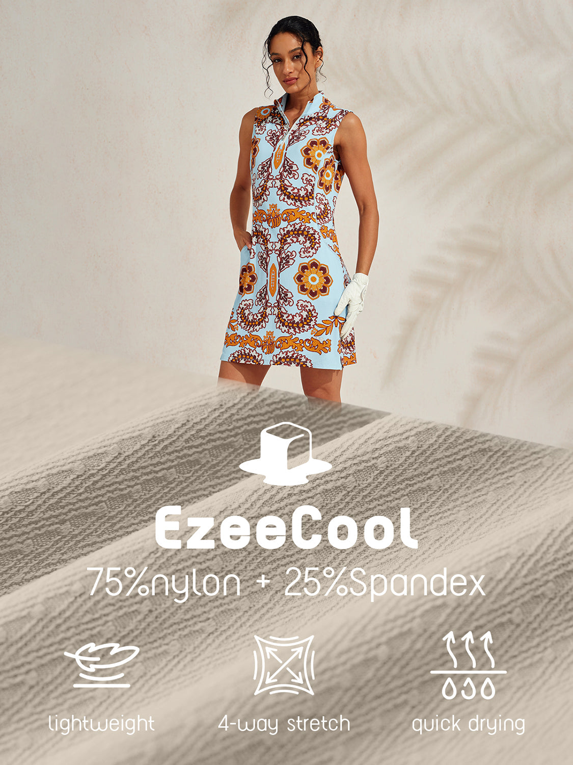 Premium Sleeveless Mock Neck 35.5 Inch Dress UPF50+