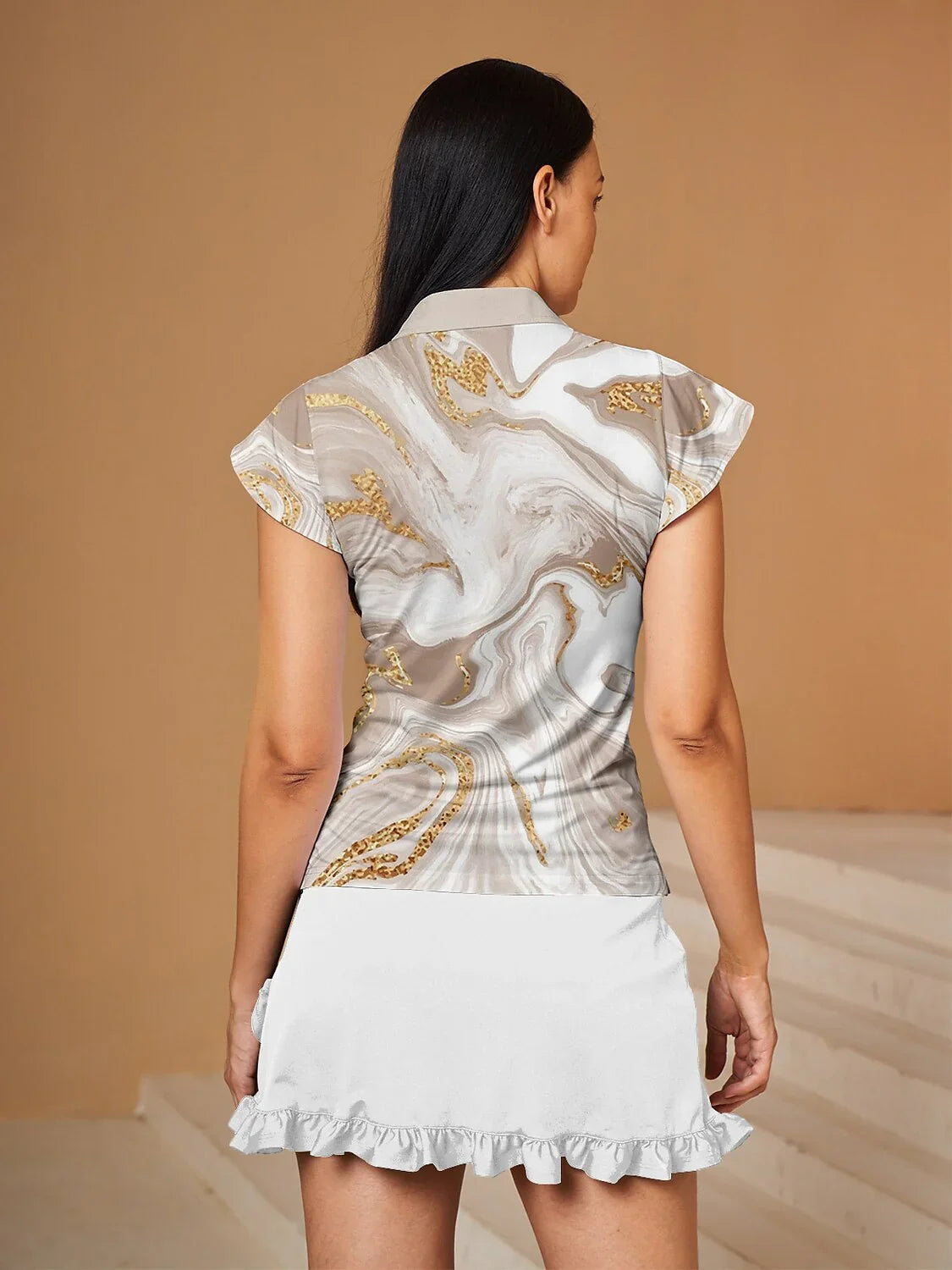 Inked Skins Ruffle Sleeve Polo Top UPF50+