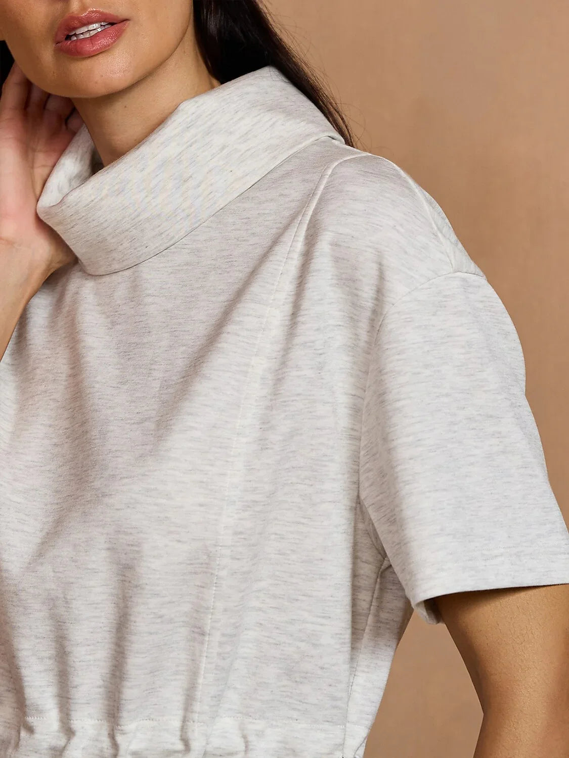 UltraSoft Short Sleeve Drawstring Mock Neck 37 Inch Dress