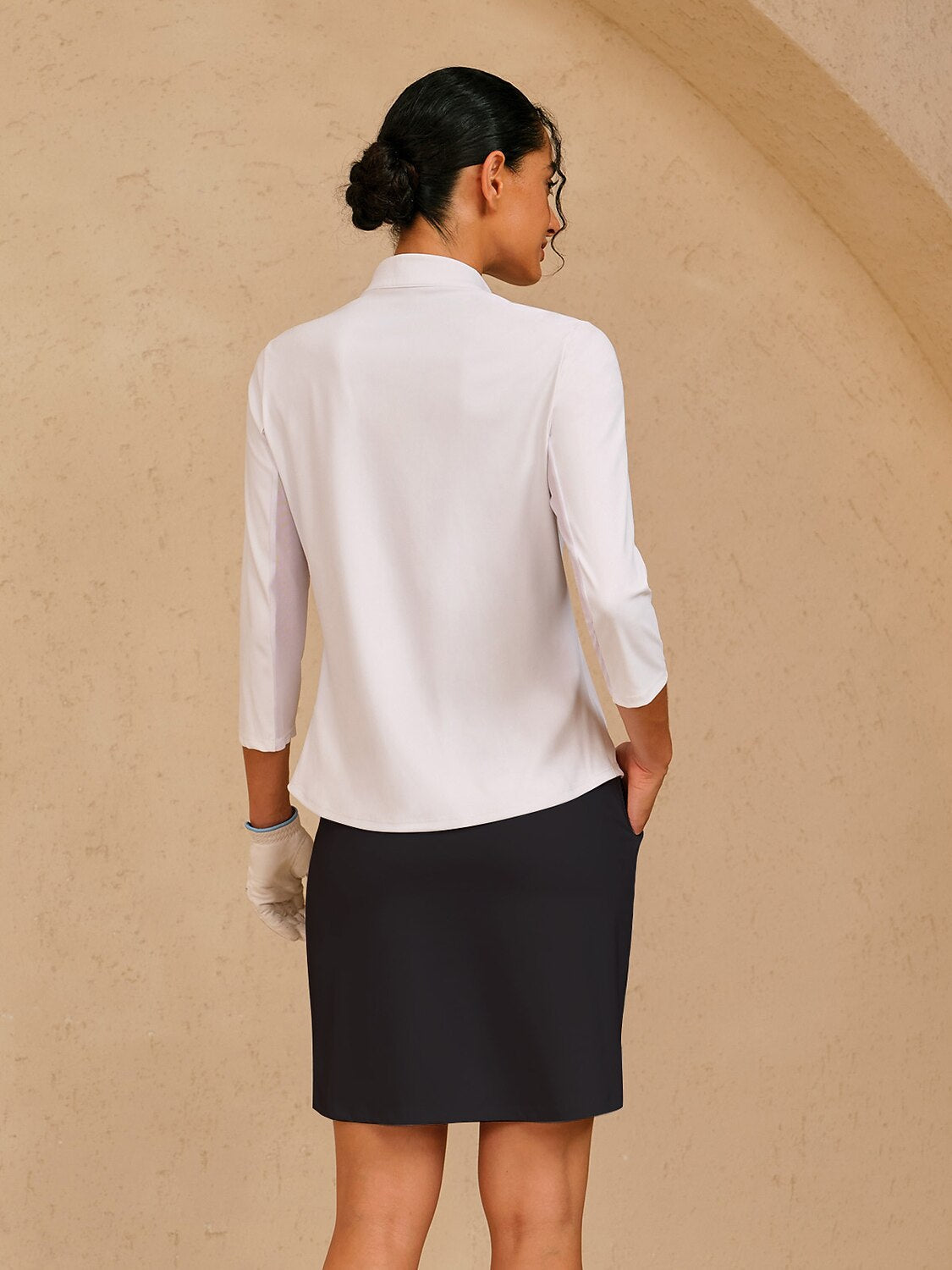 More Than Basic Ruffle V-Neck Mesh Polo Top UPF50+