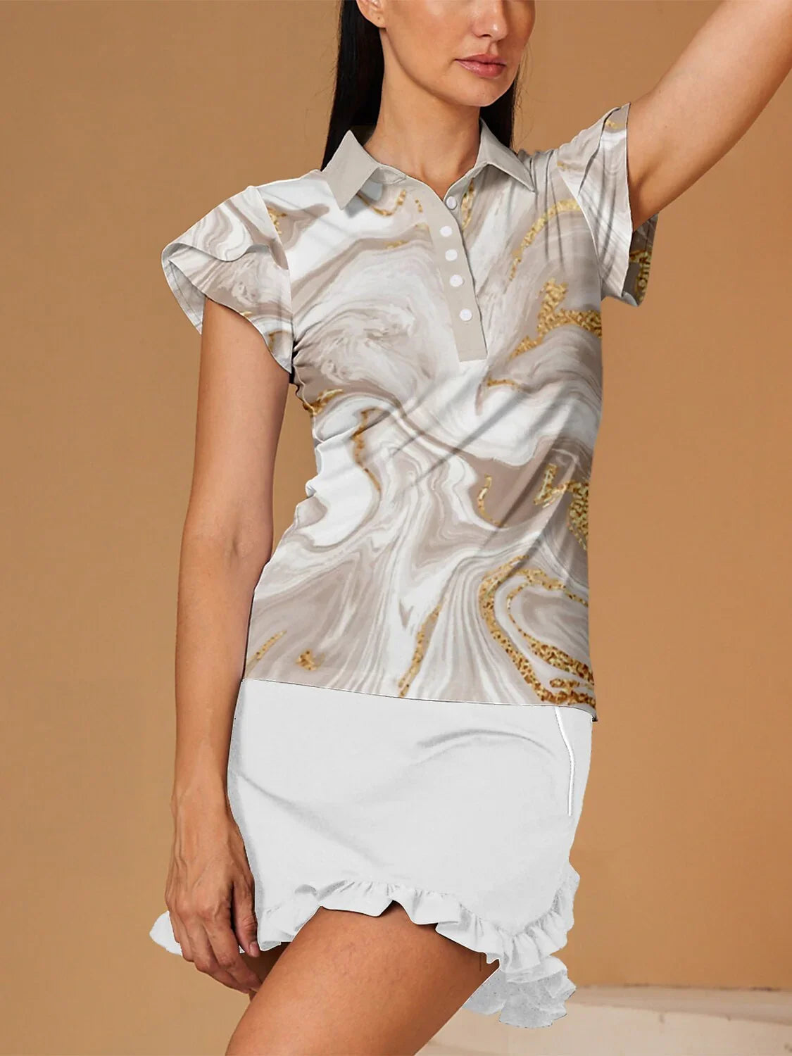 Inked Skins Ruffle Sleeve Polo Top UPF50+