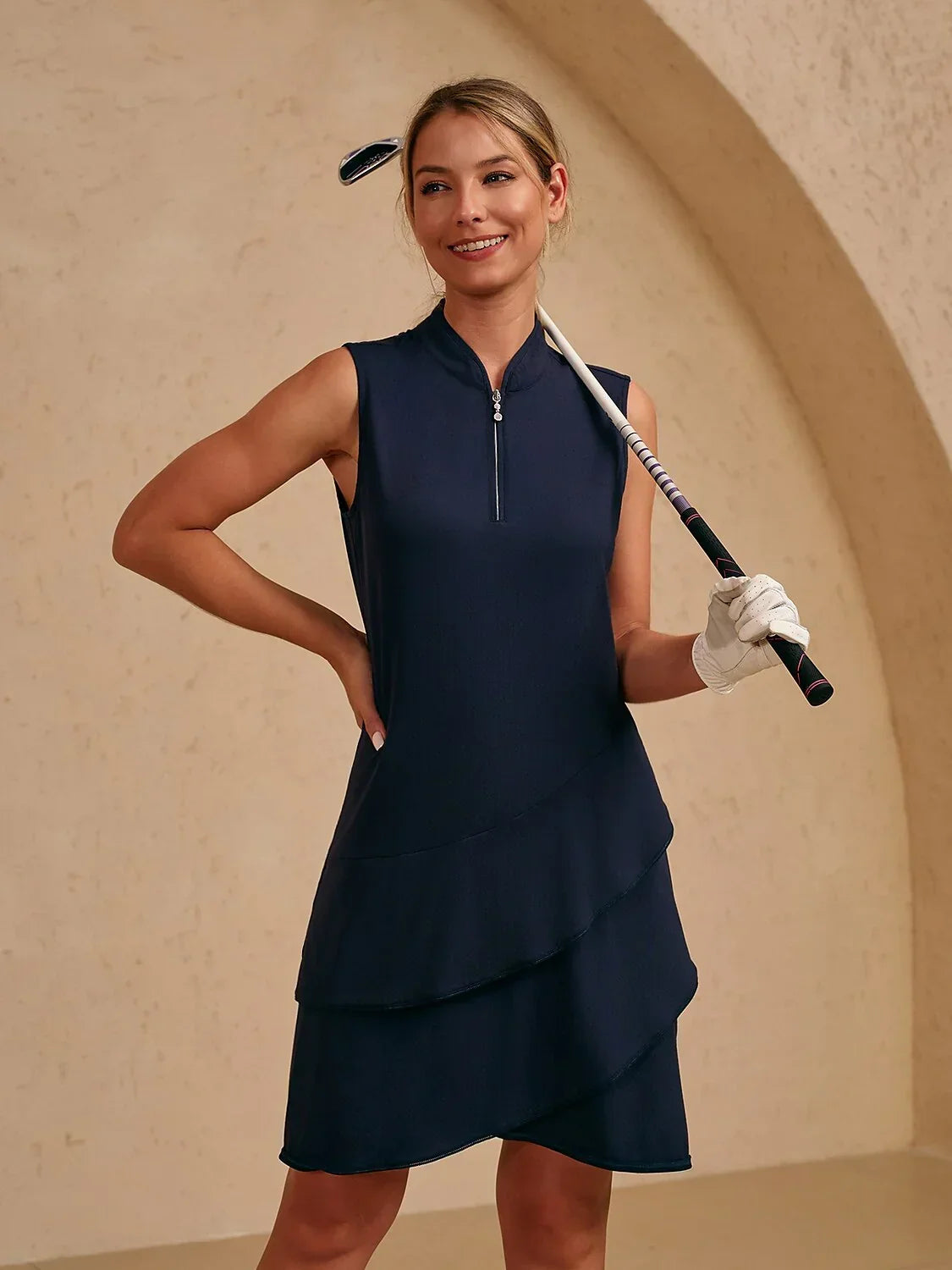 Premium Sleeveless Asymmetrical Trimmed 36.5 Inch Dress UPF50+