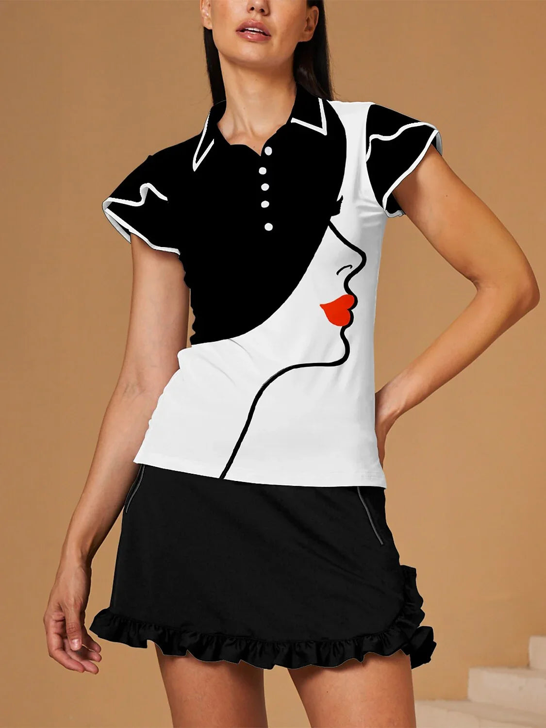 90s Grunge Ruffle Sleeve Polo Top UPF50+