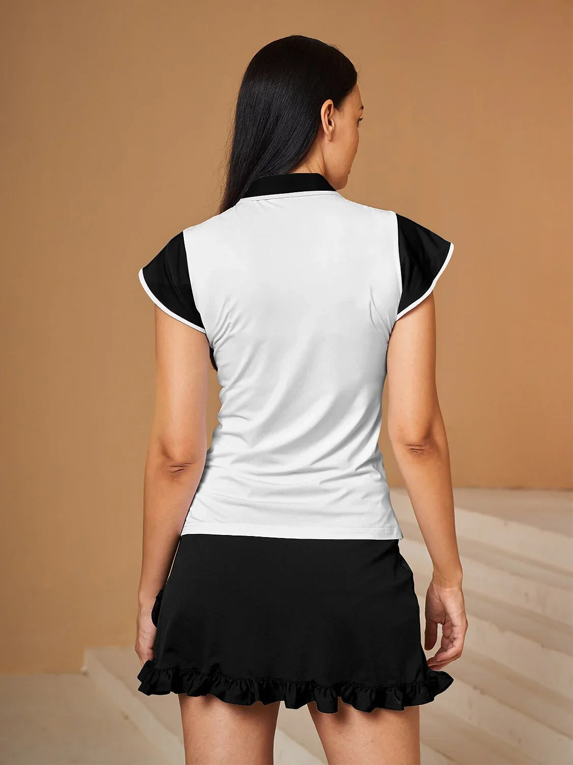 90s Grunge Ruffle Sleeve Polo Top UPF50+