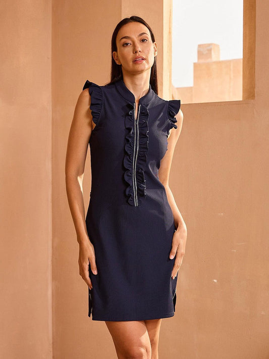 More Than Basic Sleeveless Embellished Ruffle 36 Inch Dress UPF50+