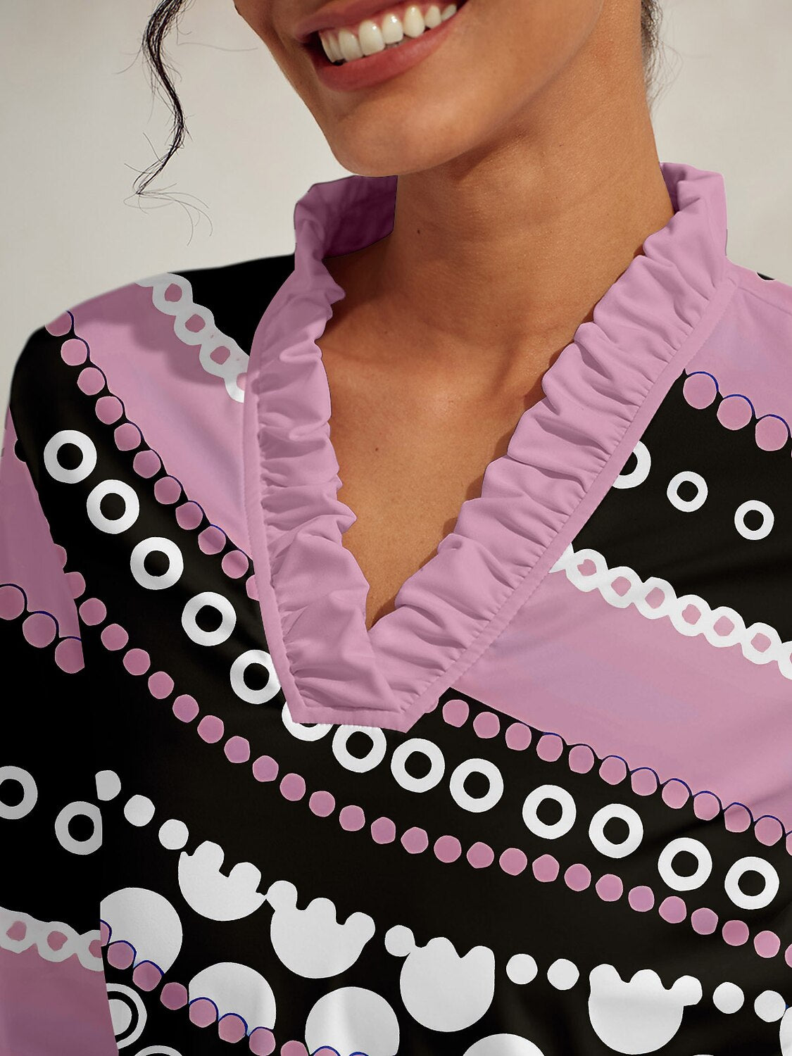 Hyper-prep Ruffle V-Neck Silky Polo Top UPF50+