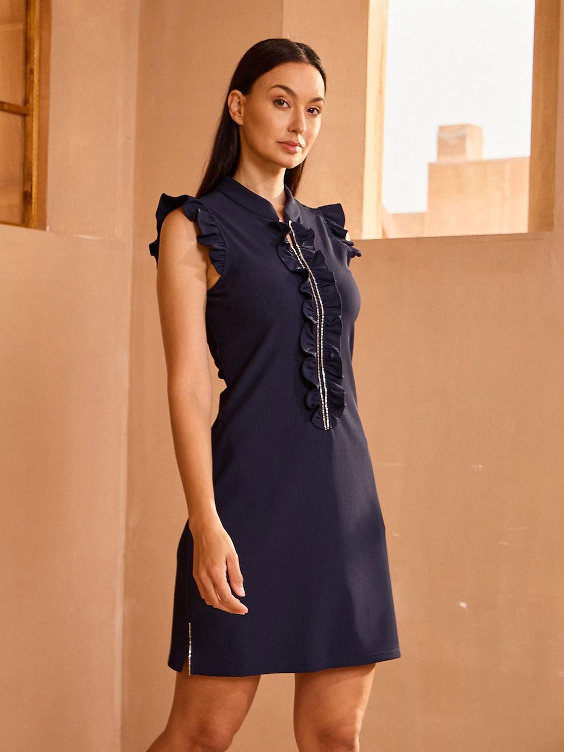 More Than Basic Sleeveless Embellished Ruffle 36 Inch Dress UPF50+