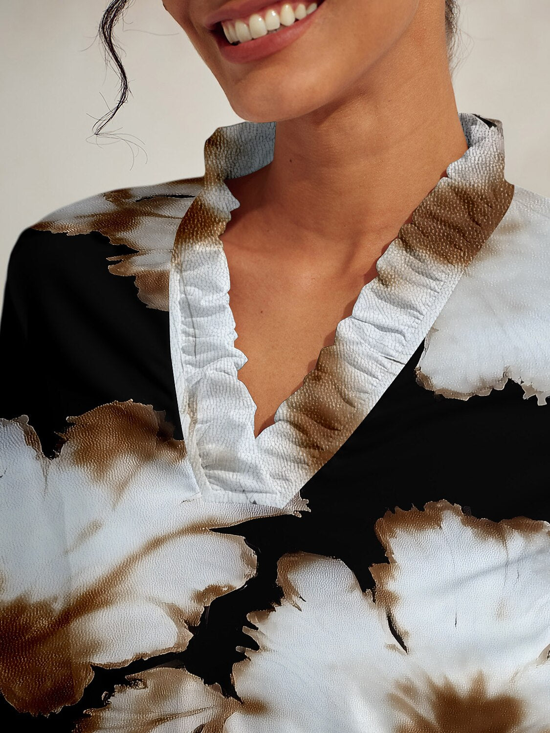 Inked Skins Ruffle V-Neck Silky Polo Top UPF50+