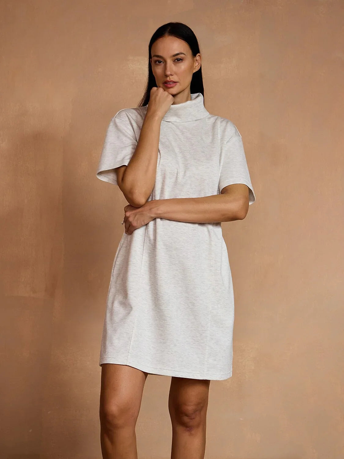 UltraSoft Short Sleeve Drawstring Mock Neck 37 Inch Dress